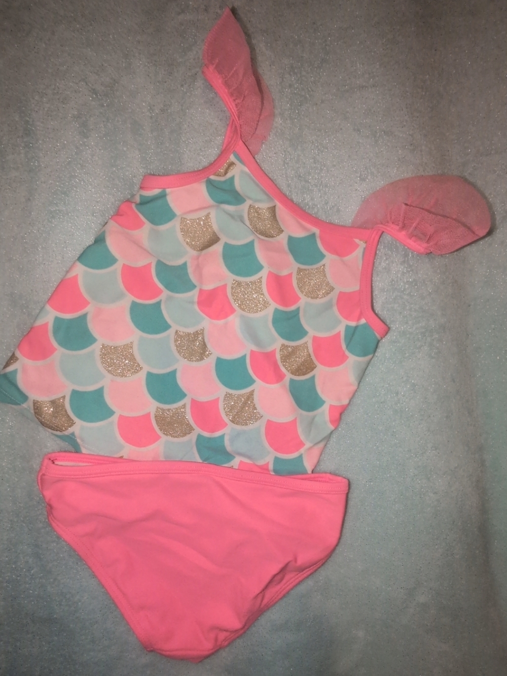 Carter's Girls Pink Teal Gold Mermaid Scale Two-Piece Swimsuit